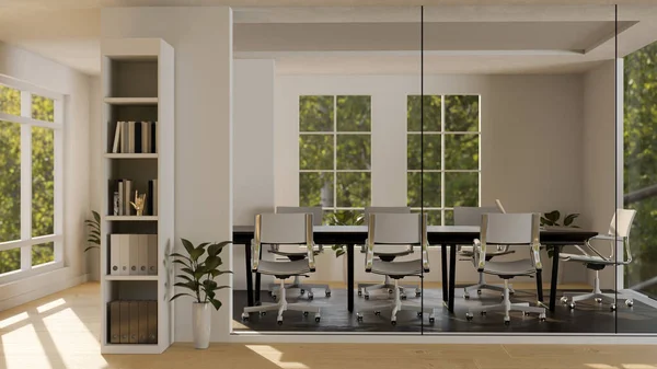 Design Interiores Moderno Edifício Escritório Branco Mínimo Com Sala Reuniões — Fotografia de Stock