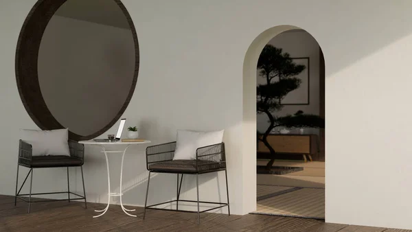 Área Relaxamento Residencial Mínima Espaço Para Café Design Interiores Com — Fotografia de Stock