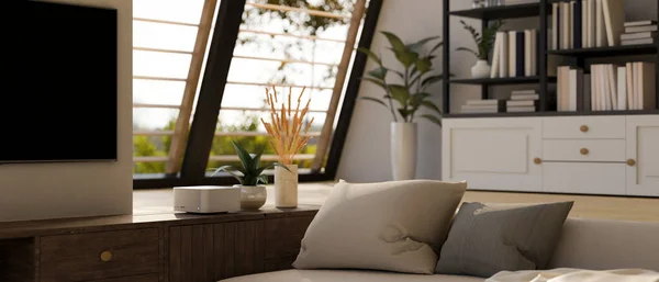 Close Modern Urban Home Living Room Interior Design Comfortable Sofa — Stock Photo, Image