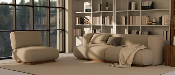 Miejskie Minimalne Komfortowe Mieszkanie Domu Salon Wystrój Wnętrz Wygodną Sofą — Zdjęcie stockowe