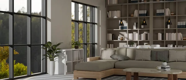 Moderna Casa Luxo Urbano Sala Estar Design Interiores Com Sofá — Fotografia de Stock