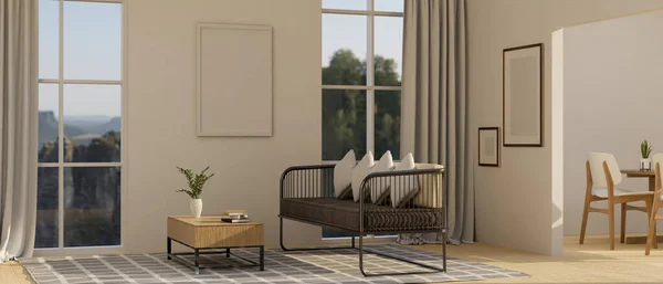 Scandinavian Contemporary Living Room Interior Design Sofa Wood Coffee Table — Stock Photo, Image