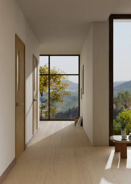 Moderna Casa Contemporânea Apartamento Corredor Design Interiores Com Porta Madeira — Fotografia de Stock