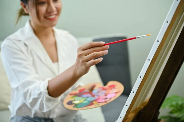 Close Image Beautiful Talented Asian Female Artist Coloring Her Artwork — Stock Photo, Image