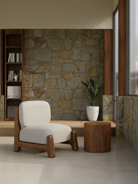 Aconchegante Sala Estar Design Interiores Com Parede Pedra Sofá Confortável — Fotografia de Stock