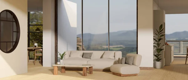 Aconchegante Confortável Casa Espaçosa Sala Estar Design Interiores Com Sofá — Fotografia de Stock