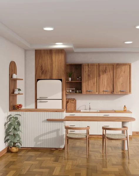 Diseño Interior Acogedora Sala Cocina Escandinava Estilo Blanco Madera Con — Foto de Stock