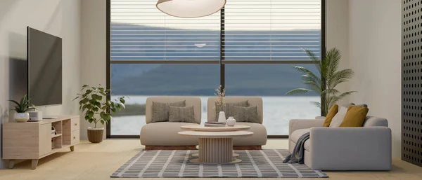 Bela Sala Estar Contemporânea Moderna Design Interiores Com Sofá Confortável — Fotografia de Stock