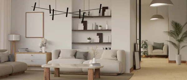 Design Interiores Uma Moderna Sala Estar Branca Contemporânea Com Sofá — Fotografia de Stock