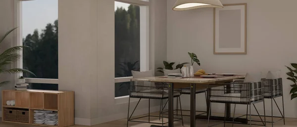 Modern Contemporary Dining Room Dining Table Window Stylish Pendant Lights — Stock Photo, Image