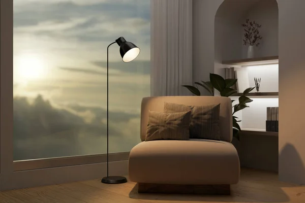 Interior Design Beautiful Luxury Living Room Comfortable Chair Floor Lamp — Stock Photo, Image