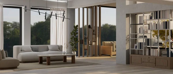 Design Interiores Uma Moderna Contemporânea Espaçosa Sala Estar Com Sofá — Fotografia de Stock