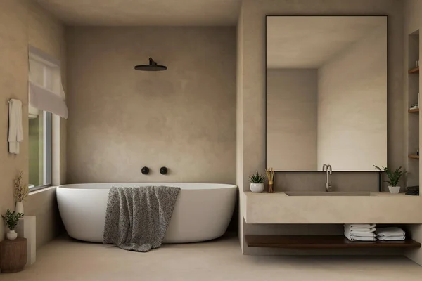 Design Interiores Uma Moderna Casa Banho Loft Com Banheira Moderna — Fotografia de Stock
