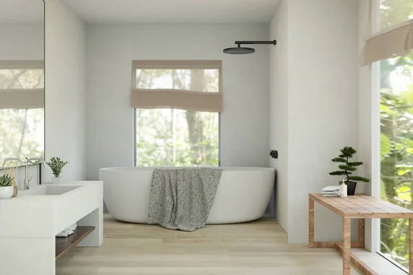 Design Interiores Luxuoso Banheiro Branco Com Banheira Luxo Moderna Tampo — Fotografia de Stock