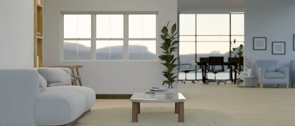 Design Interiores Moderno Confortável Salão Escritório Com Sofá Confortável Mesa — Fotografia de Stock