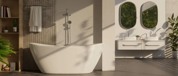 Design Interiores Uma Moderna Casa Banho Luxo Com Banheira Moderna — Fotografia de Stock