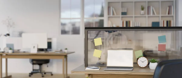 Moderner Büroarbeitsplatz Einem Working Büroraum Mit Laptop Mockup Auf Einem — Stockfoto