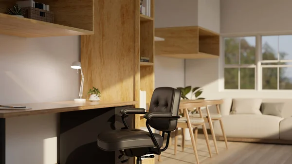 Design Interiores Uma Sala Estar Escandinava Minimalista Com Mesa Trabalho — Fotografia de Stock