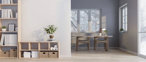 Diseño Interior Una Sala Estar Blanca Minimalista Con Comedor Mesa —  Fotos de Stock
