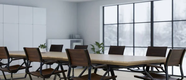 大きな木製の会議テーブルと椅子と現代的な会議室のインテリアデザイン 3Dレンダリング 3Dイラスト — ストック写真