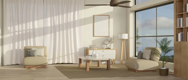 Design Interiores Uma Bela Sala Estar Minimalista Espaçosa Com Sofá — Fotografia de Stock