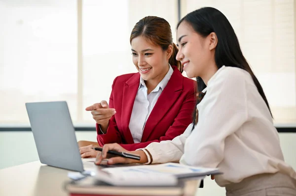 Attractive Millennial Asian Businesswoman Working Project Her Colleague Office — Stock Photo, Image