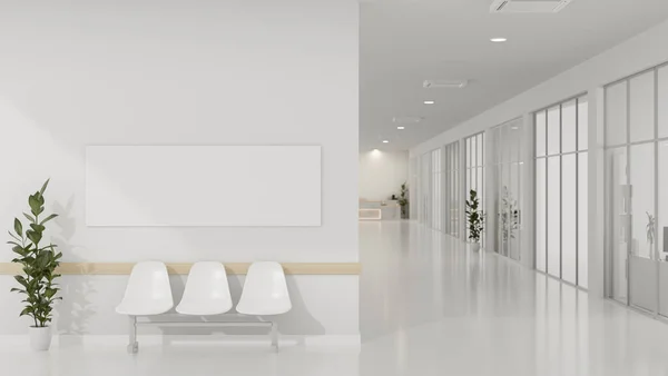 Diseño Interior Moderno Pasillo Pasillo Lujoso Edificio Blanco Con Asiento — Foto de Stock