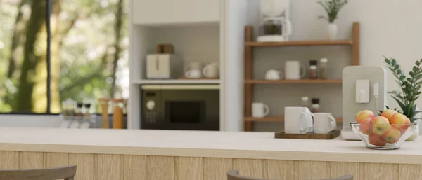 Копіюйте Простір Вашого Продукту Мінімально Білій Кухонній Стільниці Яблучною Мискою — стокове фото