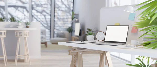 Närbild Mock Laptop Ett Bord Ett Modernt Minimalt Vardagsrum Render — Stockfoto