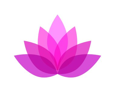 Lotus çiçeği ikonu. Çiçek açan güzel bir nelumbo nucifera, pembe, siklamen ve açık mor renk. Beyaz arkaplanda izole edilmiş vektör illüstrasyon ve simge.
