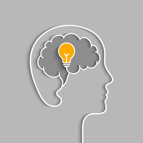 Ιδέα Σιλουέτα Κεφαλής Περίγραμμα Εγκεφάλου Και Λάμπα Φωτισμού Λάμπα Σκέψη — Διανυσματικό Αρχείο