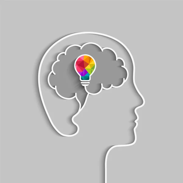 Head Silhouette Person Brain Outline Light Bulb Colors Creative Idea — Stock Vector