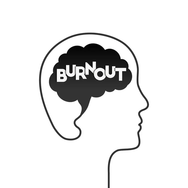 Conceito Burnout Mental Com Contorno Cabeça Silhueta Cerebral Letras Sensação — Vetor de Stock
