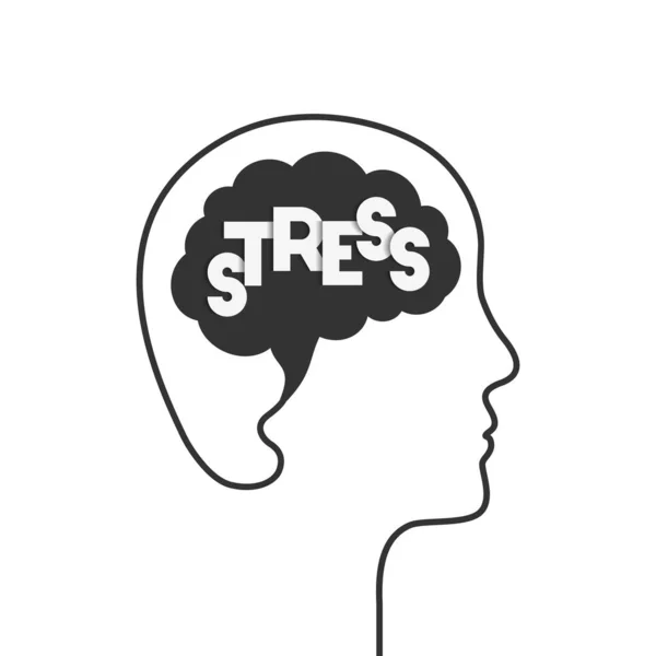 顔の輪郭 脳のシルエットとストレスコンセプト 精神的または感情的なストレス ストレスを感じ 何かを強調したり ストレス管理 白を基調としたベクトルイラスト — ストックベクタ