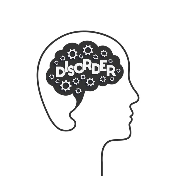 精神障碍的概念 头部和大脑轮廓与齿轮 精神病 精神病 一个精神病患者的脸型轮廓 在白色背景上孤立的向量图 — 图库矢量图片