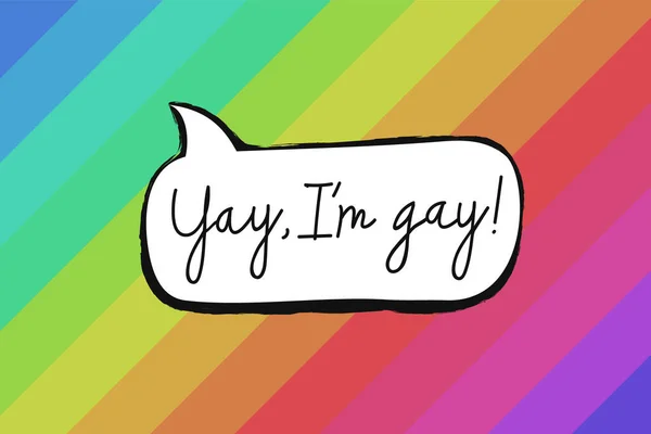 ゲイの誇りと力の概念Yay Gay 力のメッセージとして 外に出て 受け入れと自己受容 カラフルな背景 ポスター グリーティングカードのデザイン — ストックベクタ