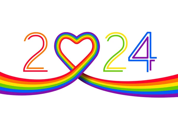 2024年和2024年男女同性恋 双性恋和变性者概念与自豪彩虹旗形成心形 图库矢量图片