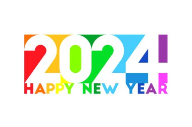2024 ve renkli geometrik şekiller ve bloklardan oluşan renkli selamlama tasarımı olarak mutlu yıllar.