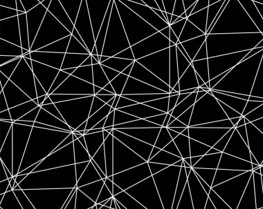 Siyah zemin üzerinde ince beyaz çizgiler, düşük poli tasarımı içinde soyut geometrik ve çokgen çizgi sanatı