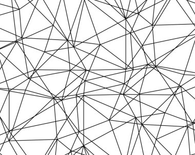 Beyaz zemin üzerinde düz siyah çizgiler olan soyut geometrik arkaplan. İnce çizgili sanat, modern tasarım, asimetrik ve kaotik stil. Vektör illüstrasyonu.