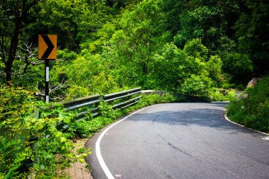 Yercaud, Tamil Nadu, Hindistan 'a giden Doğu Ghatları' nın dağ sırası boyunca uzanan kıvrımlı Ghat yolu manzarası. Yercaud Güney Hindistan 'da ünlü bir tepe istasyonudur..