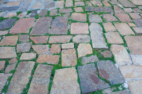 The pavement made of stone blocks around the complex of Airavatesvara Temple located in Darasuram town in Kumbakonam, India.