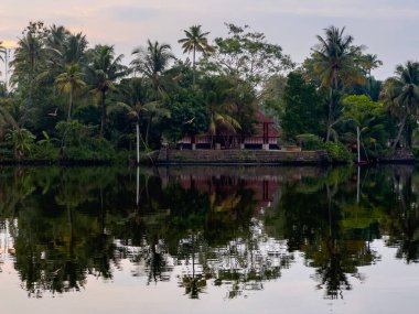 Hindistan 'ın Kerala eyaletindeki Kochi durgun sularındaki tapınak. Kochi (ayrıca Cochin olarak da bilinir) birçok durgun sulara sahip bir kıyı kentidir..