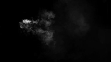 White natural steam fog smoke effect on solid black background with abstract blur motion wave swirl use for overlay in pollution, vapor cigarette, gas, dry ice, warm hot food, boil water smoke concepts