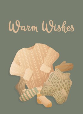 Postcard with knitting elements and handwritten lettering 