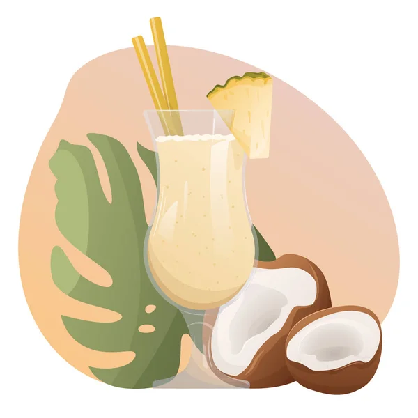 Cocktail Sucré Coloré Pina Colada Avec Ananas Noix Coco Vacances — Image vectorielle