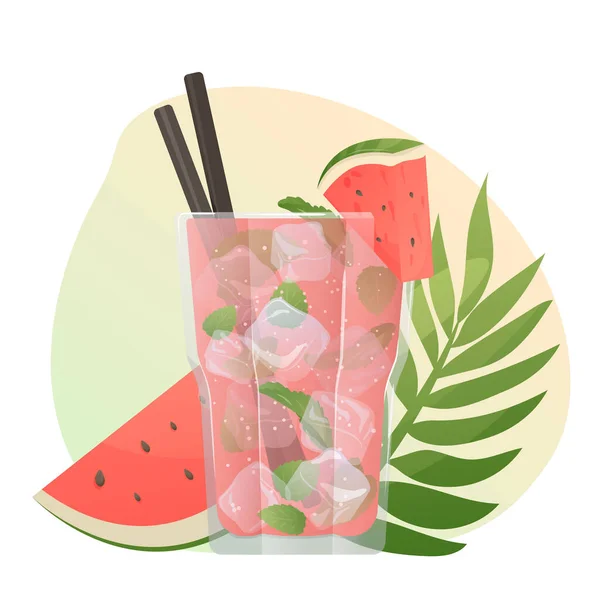 Bunter Süßer Cocktail Mit Wassermelone Und Eis Strandurlaub Sommerferien Party — Stockvektor