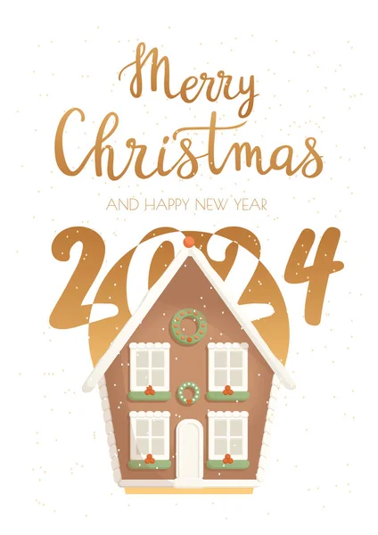 Carte Postale Avec Inscription Manuscrite Joyeux Noël Bonne Année 2024 — Image vectorielle