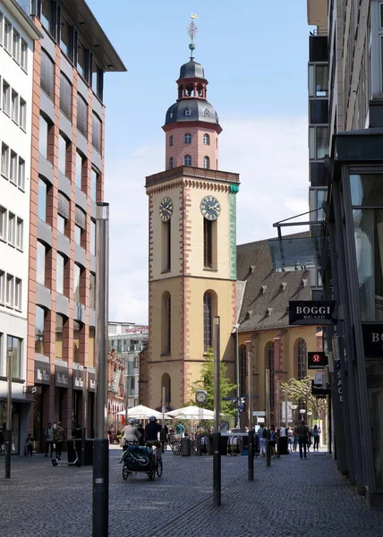 Catherine Church Clock Tower View Steinweg Frankfurt Germany May 2022 — Zdjęcie stockowe