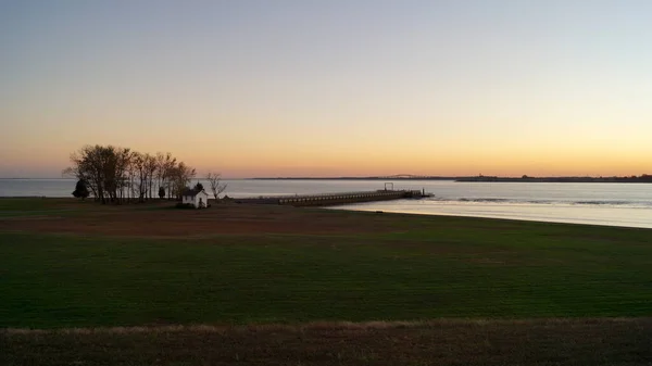 Узбережжя Форт Мотт Стейт Парк Захід Сонця Делавер Рівер Пеннсвілл — стокове фото